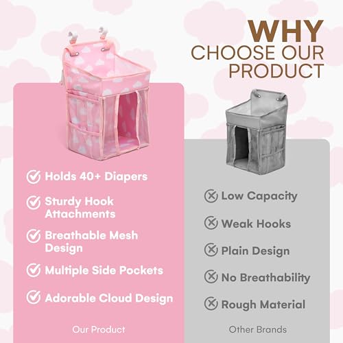 CHILDLIKE BEHAVIOR Diaper Organizer for Changing Table - Hanging Diaper Caddy - Munchkin Diaper Change Organizer - Changing Table Hanging Caddy & Storage - Nursery Diaper Caddy Holder with Shelf