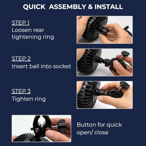 WINDEED Stroller Fan for Parents with Locking Handlebar Clamp, Rechargeable No-Wobble Design, 3 Speeds (9H/5H/3H), Adjustable Angle for Effective Cooling