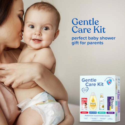 Johnson's Baby Gentle Care Kit, Baby Skin Care, 4 Items, Includes Desitin Maximum Strength Paste, Infants' Tylenol, Fever Reducer, Johnson's Baby Head-to-Toe Baby Wash, Zarbee's Soothing Saline Mist