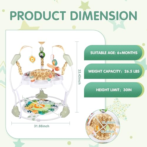 Furmubei Baby Activity Center, 3-in-1 Baby Jumper, Infant Activity Center with 360° Rotating Seat, Music, Lights, 3 Adjustable Heights, Infant Activity Jumper for 6+ Months JP2403