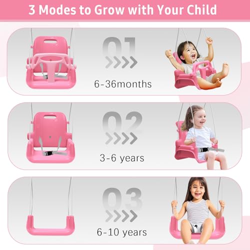2 in 1 Toddler Swing & Baby Jumper, Foldable Baby Swing Outdoor & Indoor Use, Easily Installable and Storable (Pink)