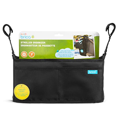 Munchkin Stroller Organizer with Cup Holders and Wet Wipes Case - Travel Storage Bag for Baby and Mom Essentials, Universal Fit, Fits UPPAbaby, Evenflo, BabyTrend and more, Black