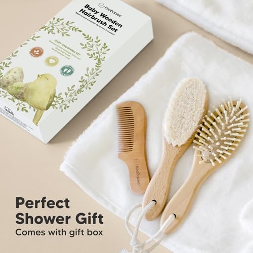 Wooden Baby Hair Brush Set for Newborns, Toddler Comb (Walnut, Regular)