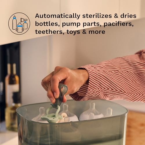 Baby Brezza Bottle Sterilizer and Dryer Advanced – 33% Faster - Largest Capacity Steam Sanitizer - Universal Sterilization Machine for All Bottles + Pump Parts - HEPA Air Filter, Black