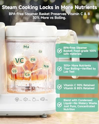 Baby Food Maker with Large Steam Basket Onestep Baby Food Processor Steamer with Steam & Grinding, Auto Cooking Self-Cleaning & Sterili-zing, BPA-Free for Healthy Homemade Baby Food
