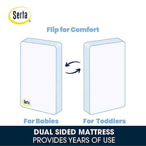 Serta Tranquility Eco Firm 2-Stage Baby Crib and Toddler Mattress - Waterproof Standard Baby Crib & Toddler Mattress - GREENGUARD Gold Certified- 52" L X 27.5" W (50 Year Warranty)