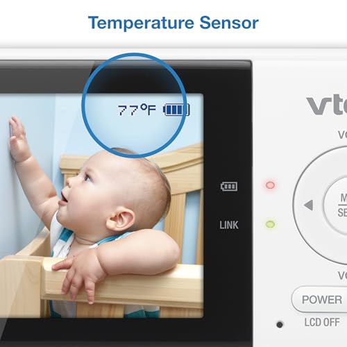 VTech Baby Monitor No WiFi – 19-Hour Video Battery for Newborns, 1000ft Range, Auto Night Vision, Two-Way Talk, Temperature Sensor, Sound-Activated Screen | VM819
