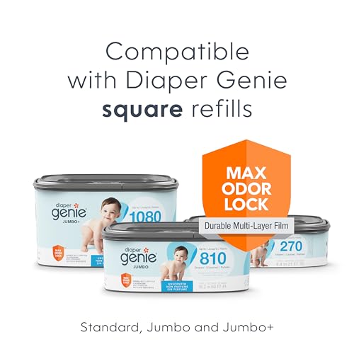 Diaper Genie Premier Diaper Pail Gift Set | Hands-Free Odor Control with Foot Pedal | High-Capacity Diaper Trash Can | Includes 2 Jumbo+ Refills (Holding up to 2,160 Newborn Diapers)