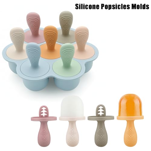 PandaEar Silicone Popsicle Molds for Toddlers, Mini Breastmilk & Fruit Juice Freezer Mold with Sticks, 7-Cavity Baby Ice Pop Maker, BPA Free & Easy to Clean
