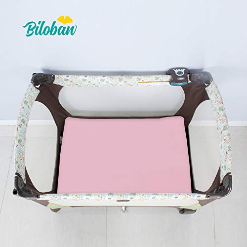Biloban Pack and Play Sheets Fitted, 2 Pack Pack and Play Sheet Fits for Graco Pack n Play Mattress, Neutral Playard Sheets for Baby Boys and Girl, White & Pink