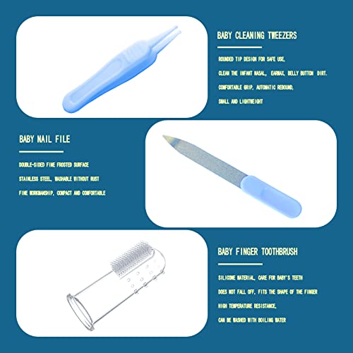 VZAYQUPXY Baby Grooming Kit, Baby Essentials for Newborns, Portable Baby Care Kit, Contains Baby Nail Clippers, Baby Comb, Baby Brush, Baby Ear Wax Removal Tool and More (10 in 1) (Blue)