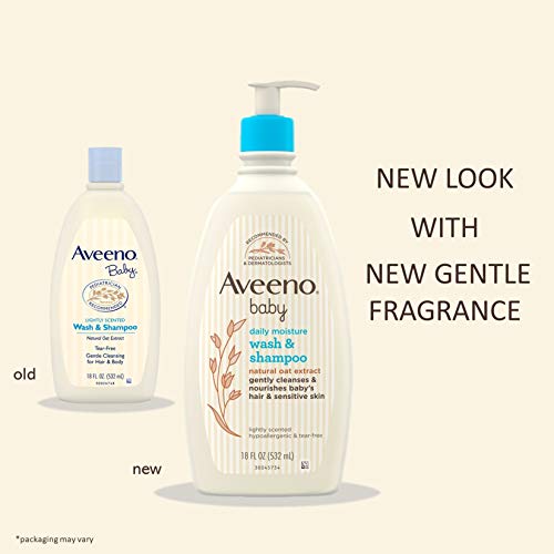 Aveeno Baby Daily Moisture Gentle Body Wash & Shampoo with Oat Extract, 2-in-1 Baby Bath Wash & Hair Shampoo, Tear- & Paraben-Free for Hair & Sensitive Skin, Lightly Scented, 18 fl. oz