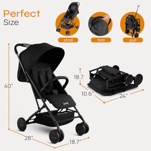 Jovial Lightweight Travel Baby Stroller with One-Hand Easy Fold, Compact Portable Baby Stroller for Everyday Use and Family Travel, with Canopy, Basket, and Included Storage Bag