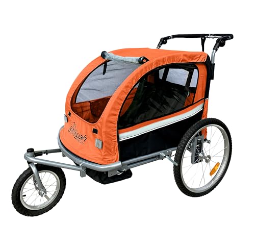Booyah Strollers Double Child Baby Bike Bicycle Trailer, Jogger, Stroller with Suspension (Orange)