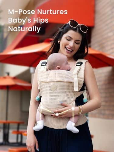 GROWNSY Baby Carrier Newborn to Toddler (7-44lbs), Ergonomic & Cozy Wraps Carrier with One-Click Buckle, Head Support for Hands-Free Comfort, Design for Infant to Toddler, Almond Beige