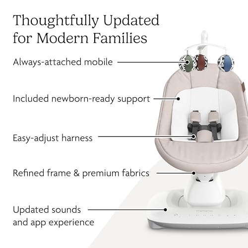 UPPAbaby Mamaroo Smart Swing – Customizable Soothing Modes with MotionSync Technology – Infant Recline + Bluetooth Enabled – Included Newborn Insert – Charlie (Sand Mélange)