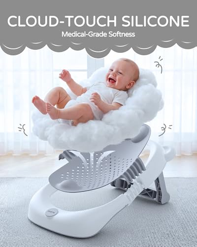 ISELECTOR Baby Bath Support Foldable Baby Bathtub Bath Tub for Newborn Infant Baby Bath Seat with Non-Slip Suction Cup 0-6 Months Infant Essentials Must Haves Ideal for Newborn Gifts (Grey)