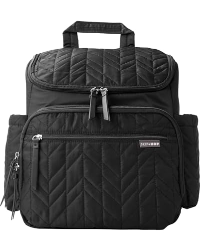 Skip Hop Diaper Bag Backpack: Forma, Multi-Function Baby Travel Bag with Changing Pad & Stroller Attachment, Jet Black