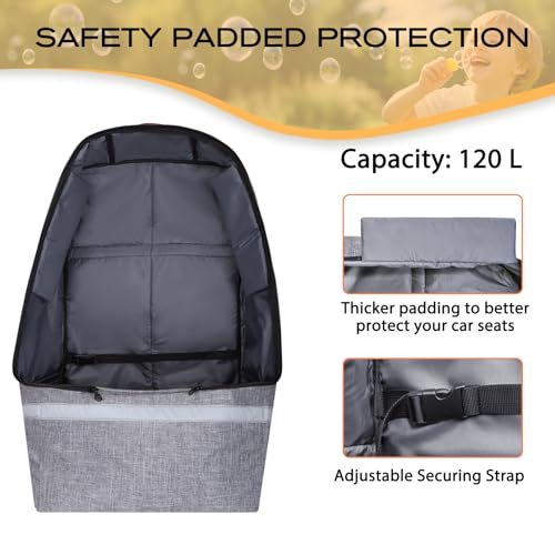 LARIPOP Car Seat Travel Bag for Airplane, Universal Gate Check Car Seat Bag, Padded Backpack with Waist Belt, Reflective Strips & Protective Feet, Fits Infant Convertible Booster Seats, Grey