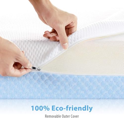 Dourxi Crib Mattress, Dual Sided Comfort Memory Foam Toddler Bed Mattress, Triple-Layer Breathable Premium Baby Mattresses for Infant and Toddler w/Removable Outer Cover - White&Blue