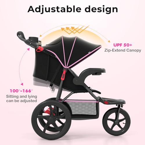 INFANS Jogging Stroller, Foldable Jogger with Air-Filled Tires Shock Absorbing Suspension Adjustable Backrest, Baby Running Strollers