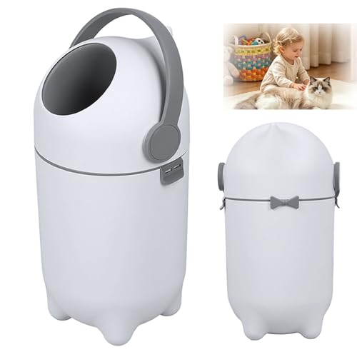 SaftSpzre Baby Diaper Pail,Odor Locking,No Special Bag Required,One-Handed Use,15L Large Capacity Diaper Trash Can,Durable Plastic,Registry Must-Have Gift - White