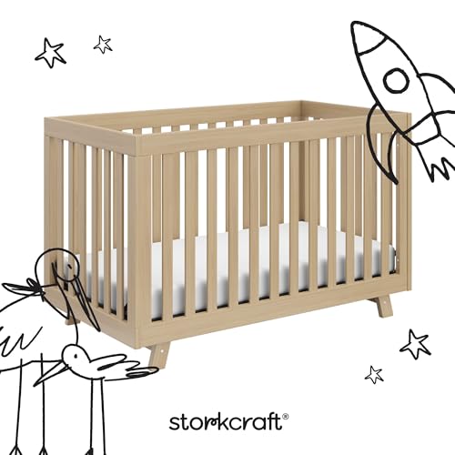 Storkcraft Beckett 3-in-1 Convertible Crib – GREENGUARD Gold Certified, Fits Standard Crib Mattress, Converts to Toddler Bed and Daybed, 4 Mattress Heights, Grow-with-Me Design (Driftwood)