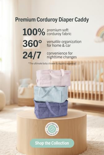 Itsy Bitsy Tot Diaper Caddy Organizer - Mint Curdoroy Baby Storage Bin for Nursery & Car | Baby Shower Basket & registry Essential
