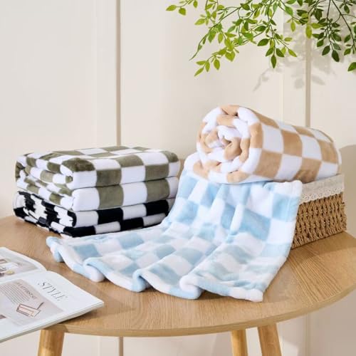 Yagle Mate 4 Pcs Baby Blankets, Fluffy Small Crib Baby Blankets for Boys, Fleece Checkered Blanket, Toddler Receiving Blankets 30×40