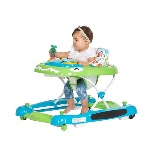 Dream On Me Baby Steps Baby Walker, Infant Activity Walker Three Position Adjustable Height, Removable Tray, Folding Walker for Baby 6-12 Months, Blue and Green