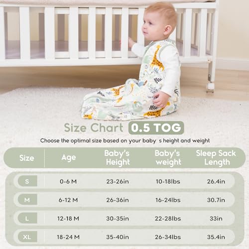 Yoofoss Baby Sleep Sack 0-6 Months 0.5 TOG Baby Wearable Blanket, 100% Organic Cotton Infant Toddler Sleeping Sack 2-Way Zipper Lightweight Sleep Sack, Giraffe