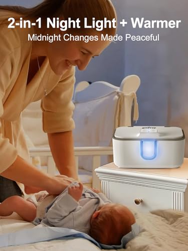 KOSTTE Baby Wipes Warmer, Larger Capacity Wipe Dispenser, Even Heating Diaper Wipe Warmer with Night Light, On/Off Switch, White