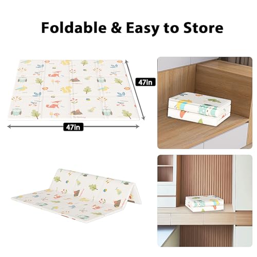 XVISHX Baby Play Mat, 50 x 50 Inch Play Mat Perfect for Use Baby Playpen, Foldable Baby Foam Playmat for Floor, Portable Waterproof Activity PlayMats for Babies, Infants and Toddlers