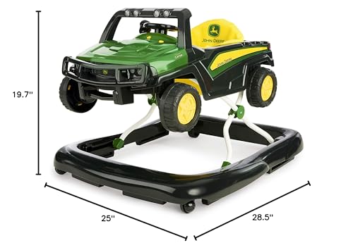 Bright Starts John Deere 4-in-1 Gator Green Baby Activity Center & Push Walker with Removable Interactive Steering Wheel Toy, 6 Months and up