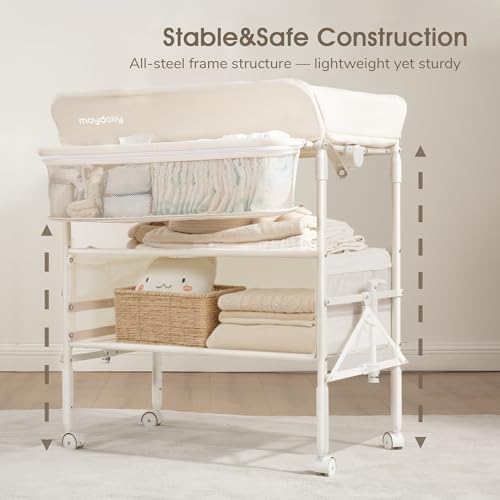 Maydolly Baby Changing Table, Maydolly Portable Foldable Changing Table, Waterproof Diaper Changing Station, Adjustable Height Changing Station, Mobile Nursery for Newborn and Infant