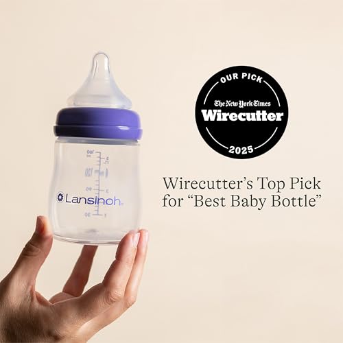 Lansinoh Anti-Colic Baby Bottles, BPA-Free Plastic, 5 Ounces, 3 Count, Slow Flow Nipples (Size S), Breastfeeding Bottle with NaturalWave Design, Baby Essentials