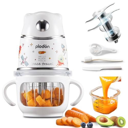 Baby Food Maker, 10oz Glass Baby Puree Blender with Cup Sleeve for Fruit,Vegatable&Meat, 316 Stainless Steel 8-Blade Mini Baby Food Processor with Brush,Strainer Plate&Spatula, Silver (35000RPM)