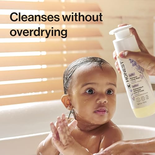 The Honest Company 2-in-1 Cleansing Shampoo Body Wash Gentle for Baby, Naturally Derived, Tear-free, Hypoallergenic, Lavender Calm, 18 fl oz