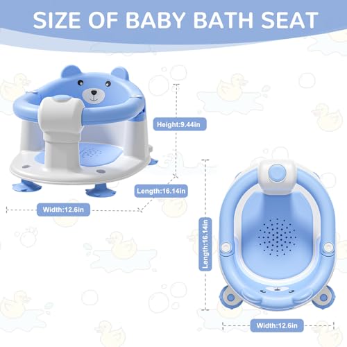 Baby Bath Seat for Babies 5-10 Months, Non-Slip Toddler Bath Seats for Babies Sitting Up, Safe Infant & Newborn Bathtub Chair with 4 Suction Cups & Soft Cushion for Shower,Blue