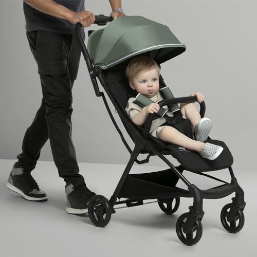 Jeep Altitude Compact Travel Stroller by Delta Children Greenguard Gold, Easy One Hand Fold, Lightweight, Extendable Canopy with Peek-a-Boo Window, Reclining Seat, 4 Wheel Suspension, Olive Green