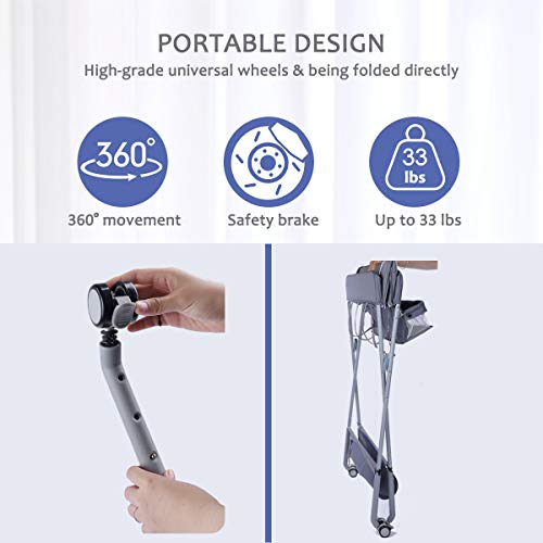 EGREE Baby Changing Table Portable Folding Diaper Changing Station with Wheels, Adjustable Height Mobile Nursery Organizer with Safety Belt and Large Storage Racks for Newborn Baby and Infant, Gray