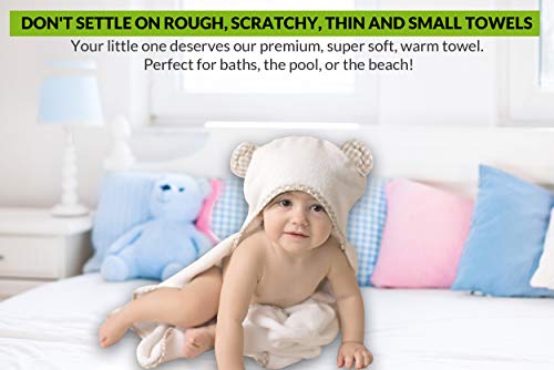 Channing & Yates Premium Organic Baby Towel Set - Soft Viscose Bamboo Hooded Towel & Washcloth - Girl & Boy Bath Essentials (Beige/White)