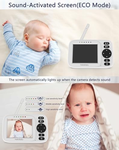 HelloBaby Monitor No WiFi Video Baby Monitor with Camera and Audio - 3.2" Screen, 2-Way Talk, Night Vision, 8 Lullabies,Temperature, Manual Baby Camera Adjustment,1000ft,ECO,USB Cable | HB2438 Upgrade