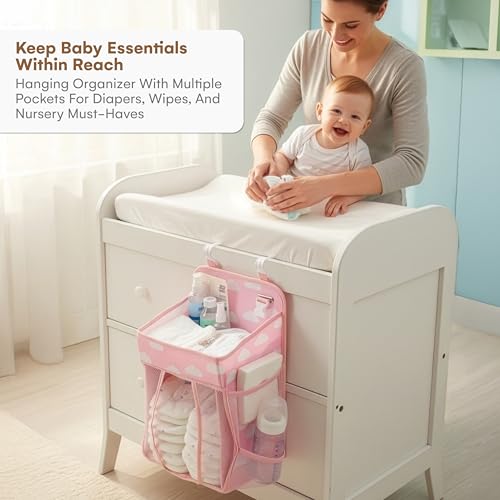 CHILDLIKE BEHAVIOR Diaper Organizer for Changing Table - Hanging Diaper Caddy - Munchkin Diaper Change Organizer - Changing Table Hanging Caddy & Storage - Nursery Diaper Caddy Holder with Shelf