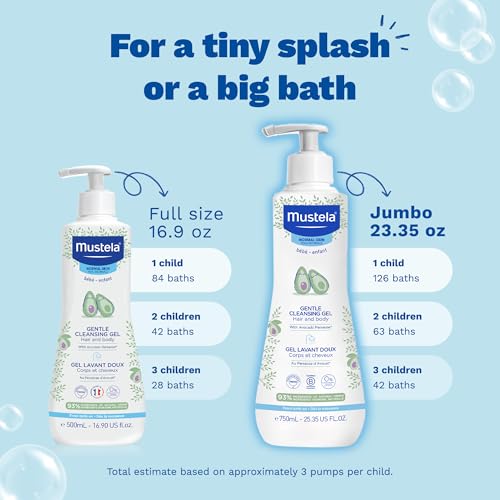 Mustela Gentle Cleansing Gel - Baby Wash for Delicate Skin and Hair - Newborn-Safe Cleanser - Crafted with Natural Avocado Perseose - Various Sizes - 25.35 fl. oz.