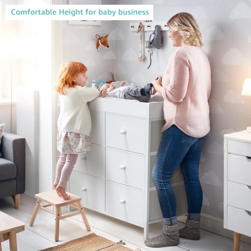 BOLUO White Changing Table Dresser with 6 Drawers Baby Dresser with Changing Table Top Diaper Changing Station with Storage for Nursery Modern