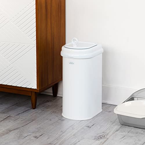 Ubbi Pet Waste Pail, Odor-Locking Cat Litter Disposal System, Stainless Steel Pet Waste Can with Safety Lock & Scoop, No Special Bags Required, White