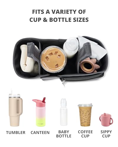 Skip Hop Ultimate Stroller Organizer Universal Fit with Adjustable Straps, Magnetic Flaps and Convertible Design that fits 40 oz. Tumblers, Oat
