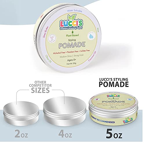 LUCCI’S CHILDRENS GROOMING SUPPLY Baby Hair Gel – 5oz Plant-Based Styling Hair Pomade for Infants – No Parabens or Sulphates – Medium Shine and Strong Hold Hair Paste for Kids