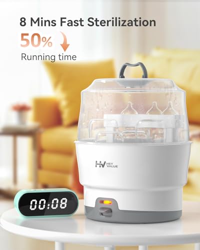 HEYVALUE Ease-Steam Bottle Sterilizer, Compact Baby Bottle Sterilizer, Fast One-Touch Operation (Esterilizador de Biberones), Electric Sterilizer for Baby Bottles, Baby Essentials & Breast Pump Parts